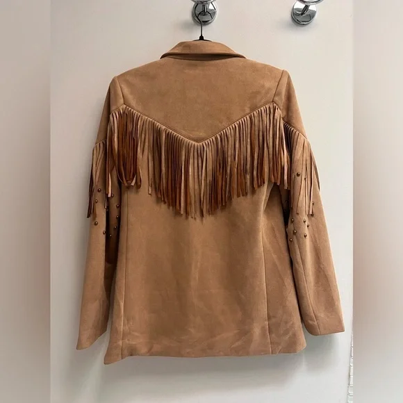BLUE B Women’s Camel Fringe Studded Long Sleeve Blazer Jacket - Size small - Picture 6 of 8